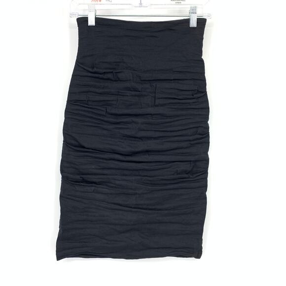 Nicole Miller Artelier Ruched Straight Bodycon Skirt Womens Sz 2 Black Hi Waist